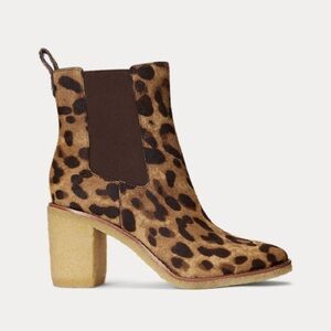 Lauren RL Marianna Leather Leopard Print Ankle Chelsea Boots Sz 8 BNWB